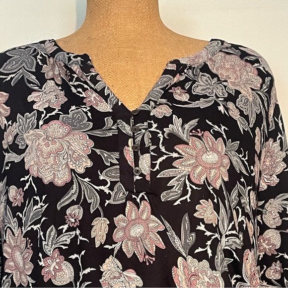 Lucky Brand Floral Paisley Black & Pink Women's top Boho size 1X 100% viscose - Picture 3 of 10